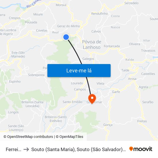 Ferreiros to Souto (Santa Maria), Souto (São Salvador) e Gondomar map