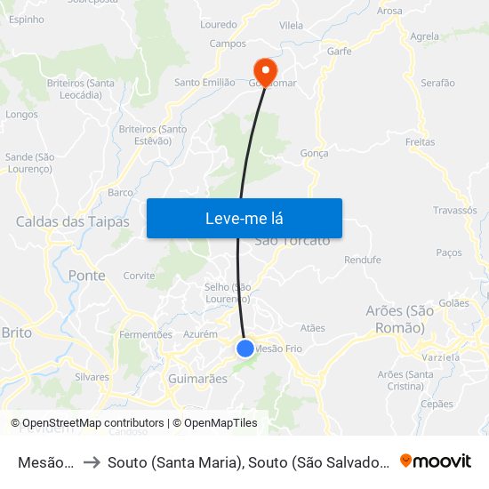 Mesão Frio to Souto (Santa Maria), Souto (São Salvador) e Gondomar map