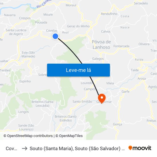 Covelas to Souto (Santa Maria), Souto (São Salvador) e Gondomar map