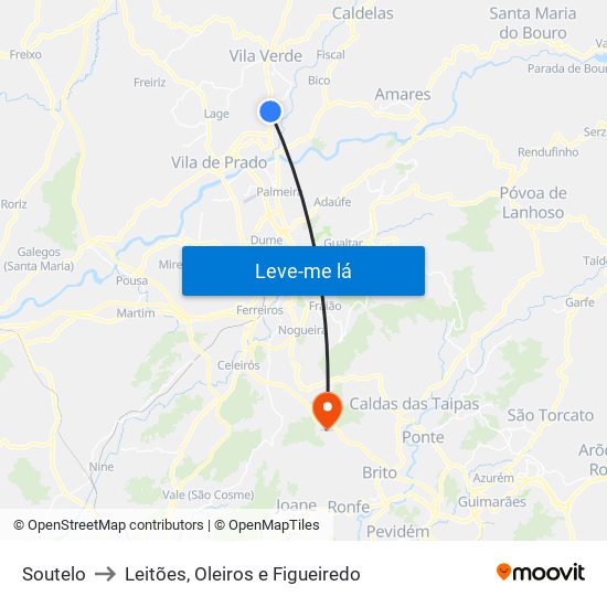 Soutelo to Leitões, Oleiros e Figueiredo map