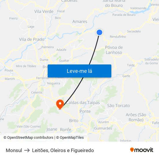 Monsul to Leitões, Oleiros e Figueiredo map