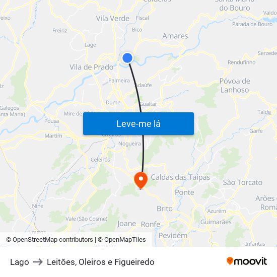 Lago to Leitões, Oleiros e Figueiredo map