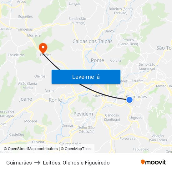 Guimarães to Leitões, Oleiros e Figueiredo map