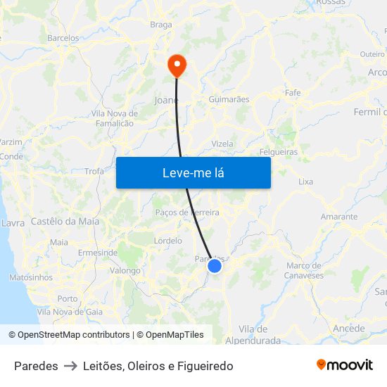 Paredes to Leitões, Oleiros e Figueiredo map