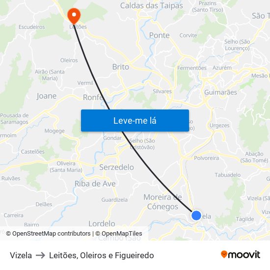 Vizela to Leitões, Oleiros e Figueiredo map