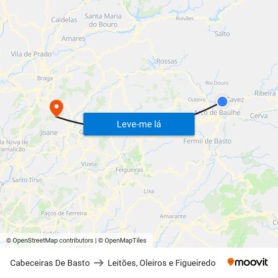 Cabeceiras De Basto to Leitões, Oleiros e Figueiredo map