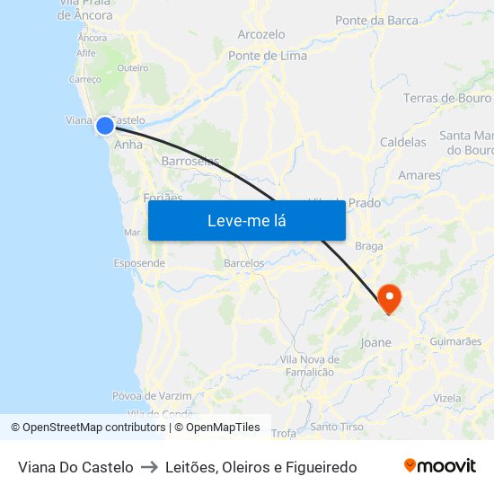 Viana Do Castelo to Leitões, Oleiros e Figueiredo map