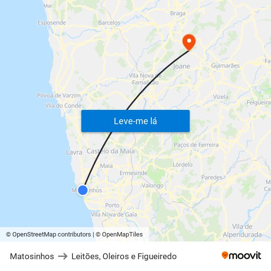 Matosinhos to Leitões, Oleiros e Figueiredo map