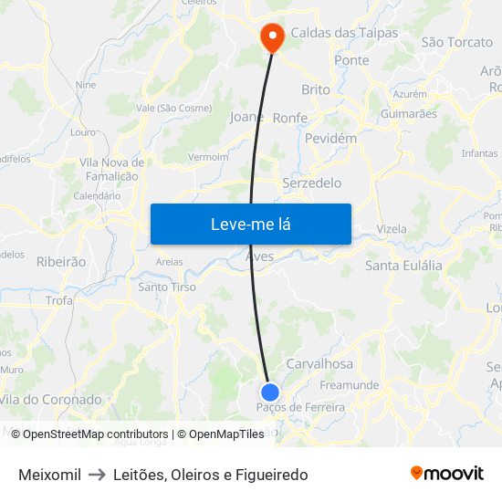 Meixomil to Leitões, Oleiros e Figueiredo map