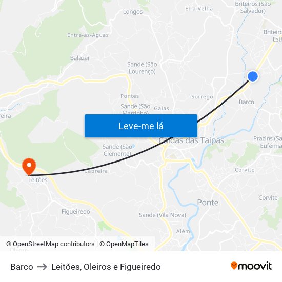 Barco to Leitões, Oleiros e Figueiredo map