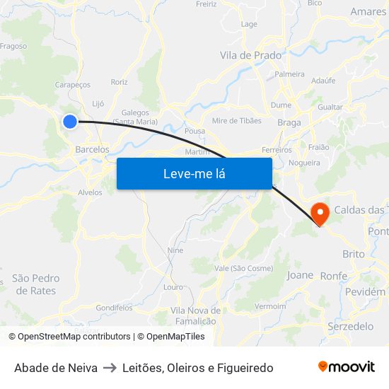 Abade de Neiva to Leitões, Oleiros e Figueiredo map