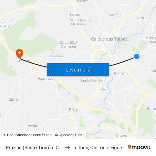 Prazins (Santo Tirso) e Corvite to Leitões, Oleiros e Figueiredo map