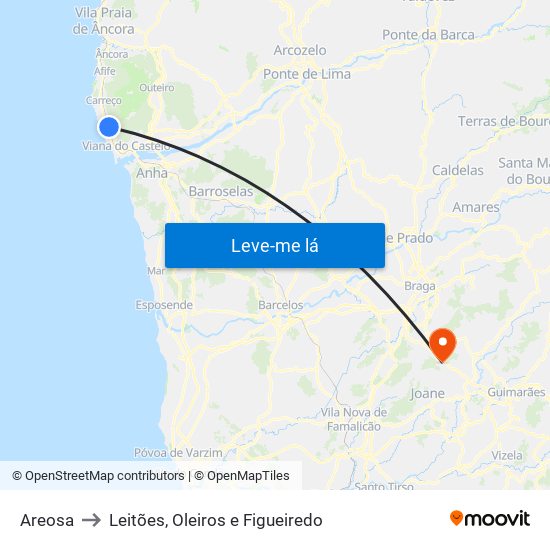 Areosa to Leitões, Oleiros e Figueiredo map