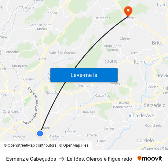 Esmeriz e Cabeçudos to Leitões, Oleiros e Figueiredo map