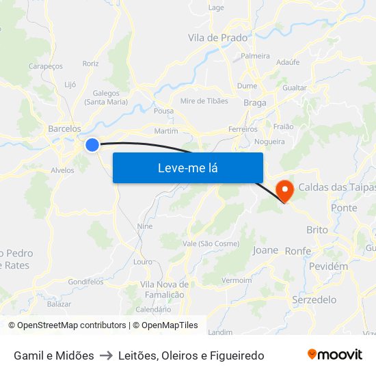 Gamil e Midões to Leitões, Oleiros e Figueiredo map