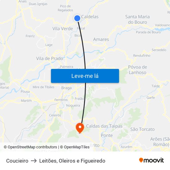 Coucieiro to Leitões, Oleiros e Figueiredo map