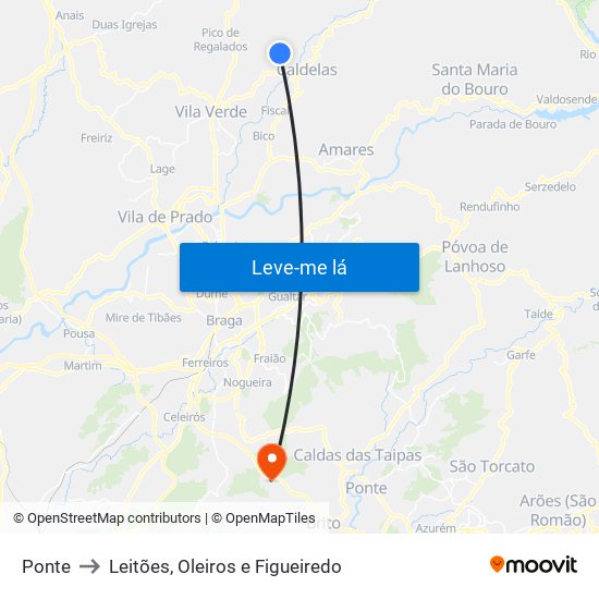 Ponte to Leitões, Oleiros e Figueiredo map
