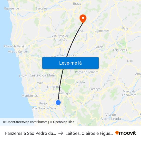 Fânzeres e São Pedro da Cova to Leitões, Oleiros e Figueiredo map