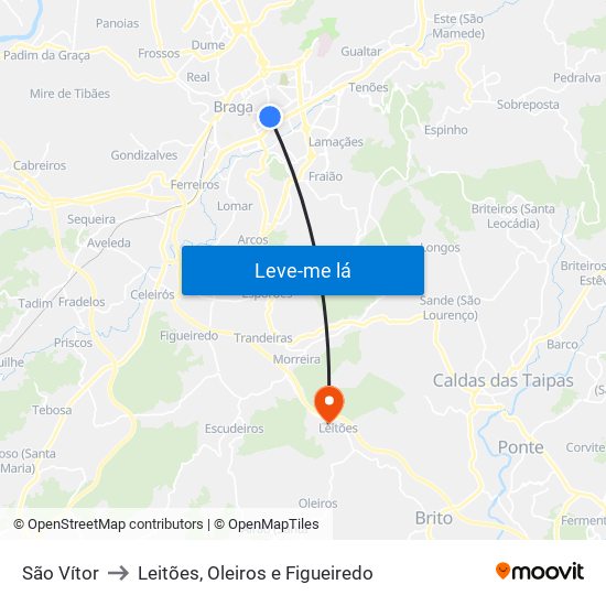 São Vítor to Leitões, Oleiros e Figueiredo map