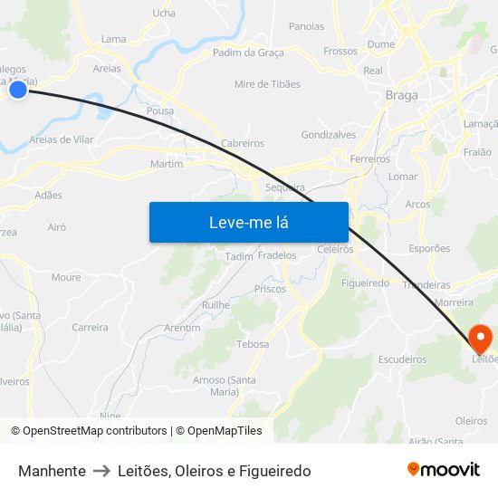 Manhente to Leitões, Oleiros e Figueiredo map