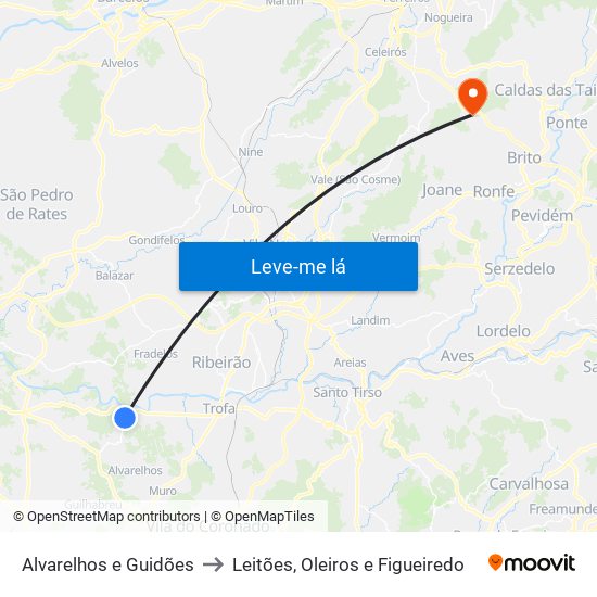 Alvarelhos e Guidões to Leitões, Oleiros e Figueiredo map