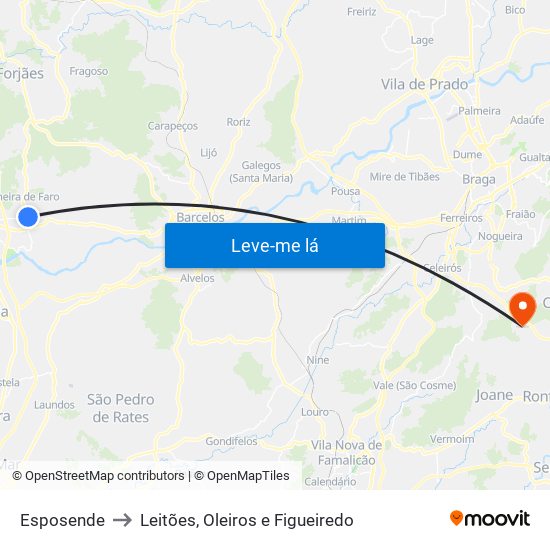 Esposende to Leitões, Oleiros e Figueiredo map