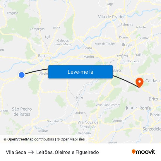 Vila Seca to Leitões, Oleiros e Figueiredo map