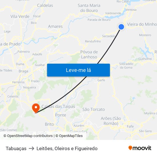 Tabuaças to Leitões, Oleiros e Figueiredo map