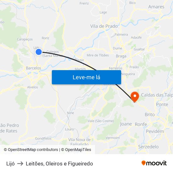 Lijó to Leitões, Oleiros e Figueiredo map