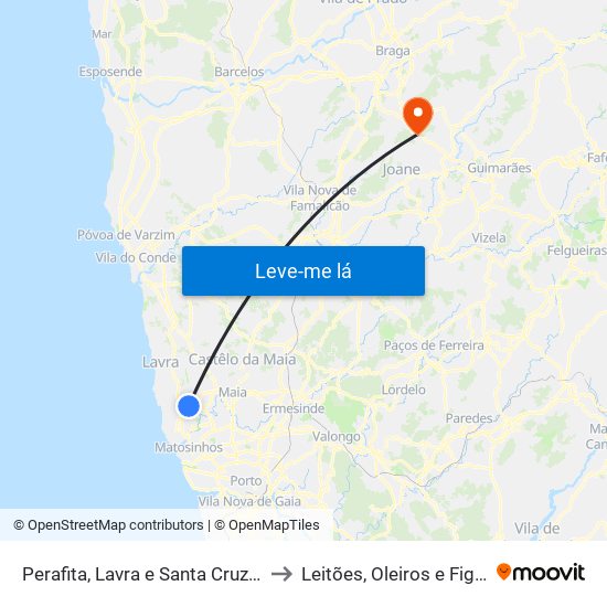 Perafita, Lavra e Santa Cruz do Bispo to Leitões, Oleiros e Figueiredo map