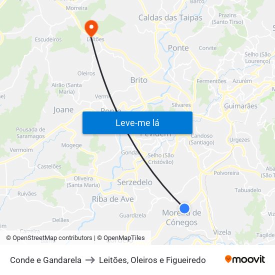Conde e Gandarela to Leitões, Oleiros e Figueiredo map