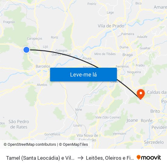 Tamel (Santa Leocádia) e Vilar do Monte to Leitões, Oleiros e Figueiredo map