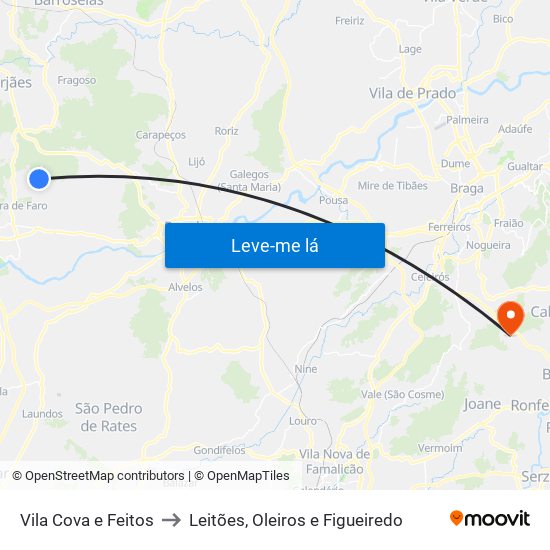 Vila Cova e Feitos to Leitões, Oleiros e Figueiredo map