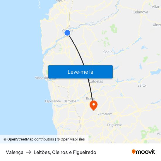 Valença to Leitões, Oleiros e Figueiredo map