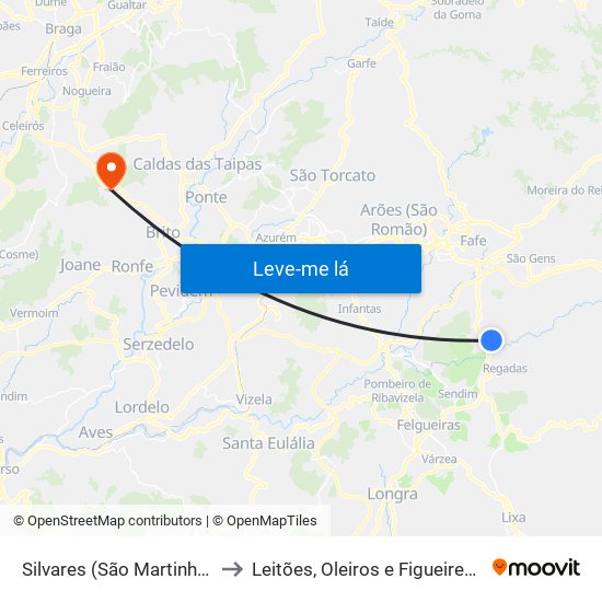 Silvares (São Martinho) to Leitões, Oleiros e Figueiredo map