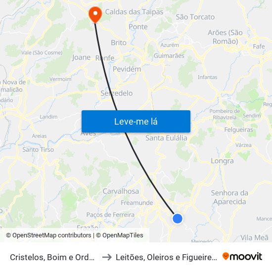 Cristelos, Boim e Ordem to Leitões, Oleiros e Figueiredo map