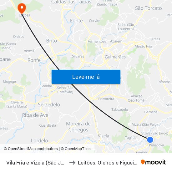 Vila Fria e Vizela (São Jorge) to Leitões, Oleiros e Figueiredo map