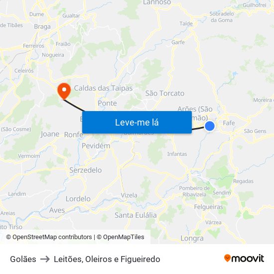 Golães to Leitões, Oleiros e Figueiredo map