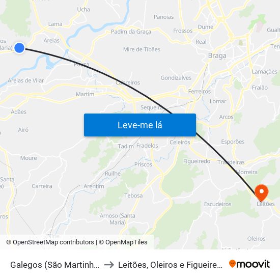 Galegos (São Martinho) to Leitões, Oleiros e Figueiredo map