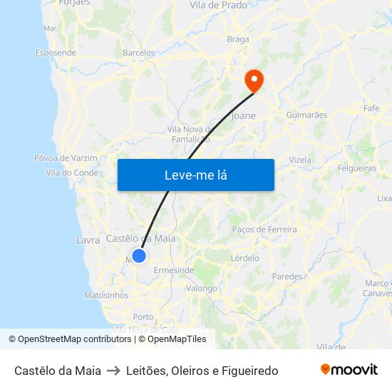 Castêlo da Maia to Leitões, Oleiros e Figueiredo map