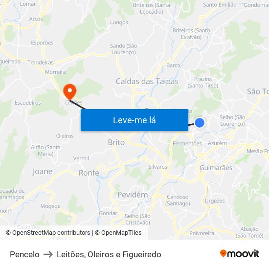 Pencelo to Leitões, Oleiros e Figueiredo map