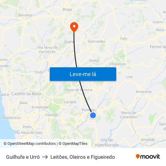 Guilhufe e Urrô to Leitões, Oleiros e Figueiredo map