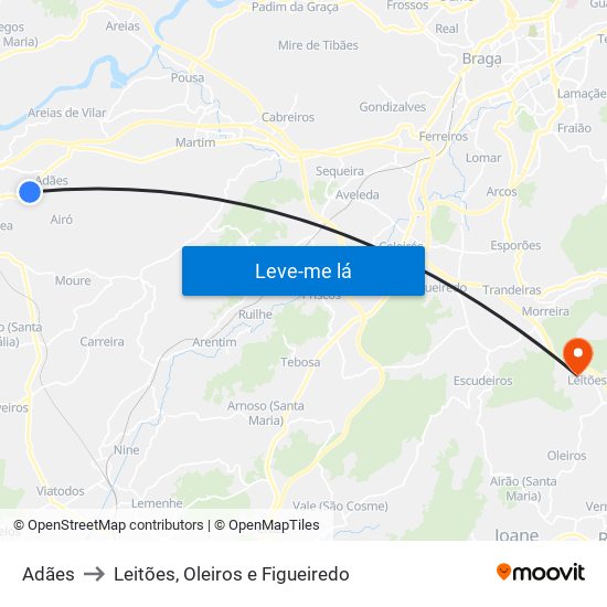 Adães to Leitões, Oleiros e Figueiredo map