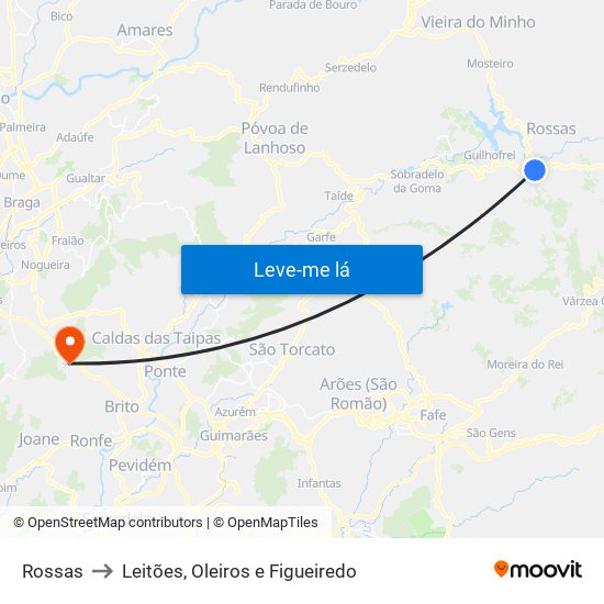 Rossas to Leitões, Oleiros e Figueiredo map