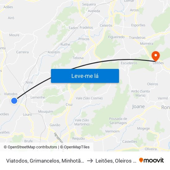 Viatodos, Grimancelos, Minhotães e Monte de Fralães to Leitões, Oleiros e Figueiredo map