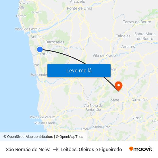 São Romão de Neiva to Leitões, Oleiros e Figueiredo map