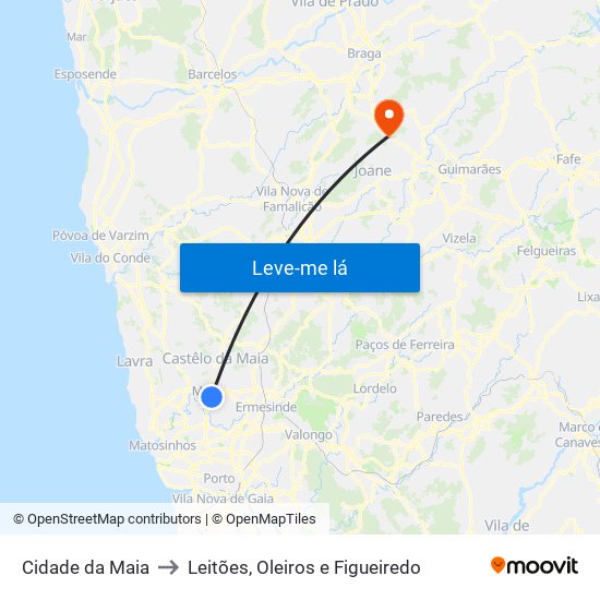 Cidade da Maia to Leitões, Oleiros e Figueiredo map