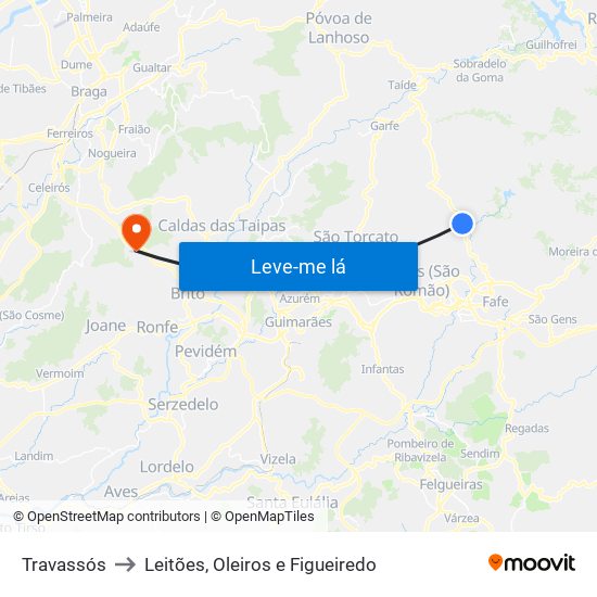 Travassós to Leitões, Oleiros e Figueiredo map