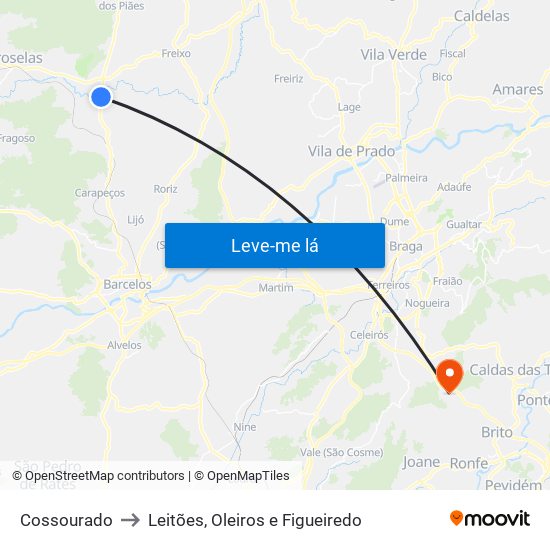 Cossourado to Leitões, Oleiros e Figueiredo map