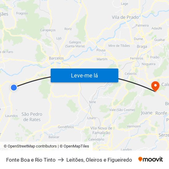 Fonte Boa e Rio Tinto to Leitões, Oleiros e Figueiredo map